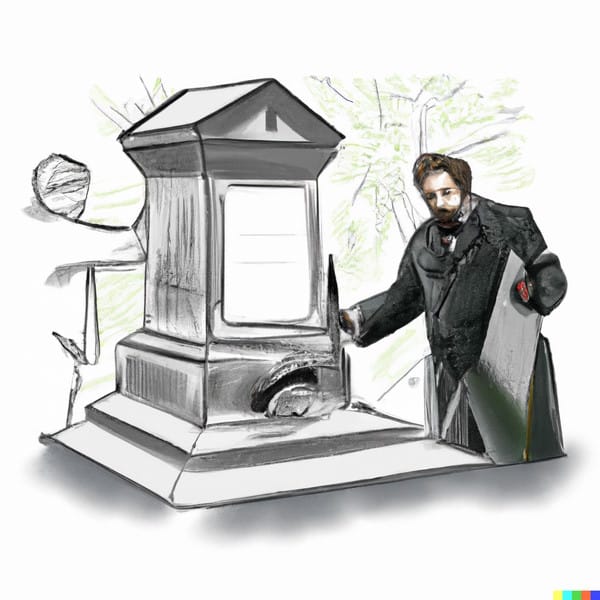 儒勒·凡尔纳 (Jules Verne)，他一生中的奇事会让您大吃一惊。 雕刻家墓的绘图。