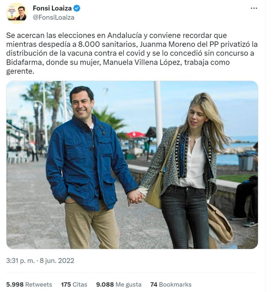 Fonsi Loaiza y Manuela Villena. 08-06-2022. Tweet de Fonsi